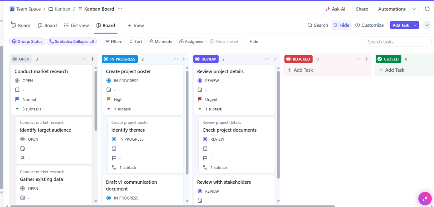 ClickUp Kanban Board