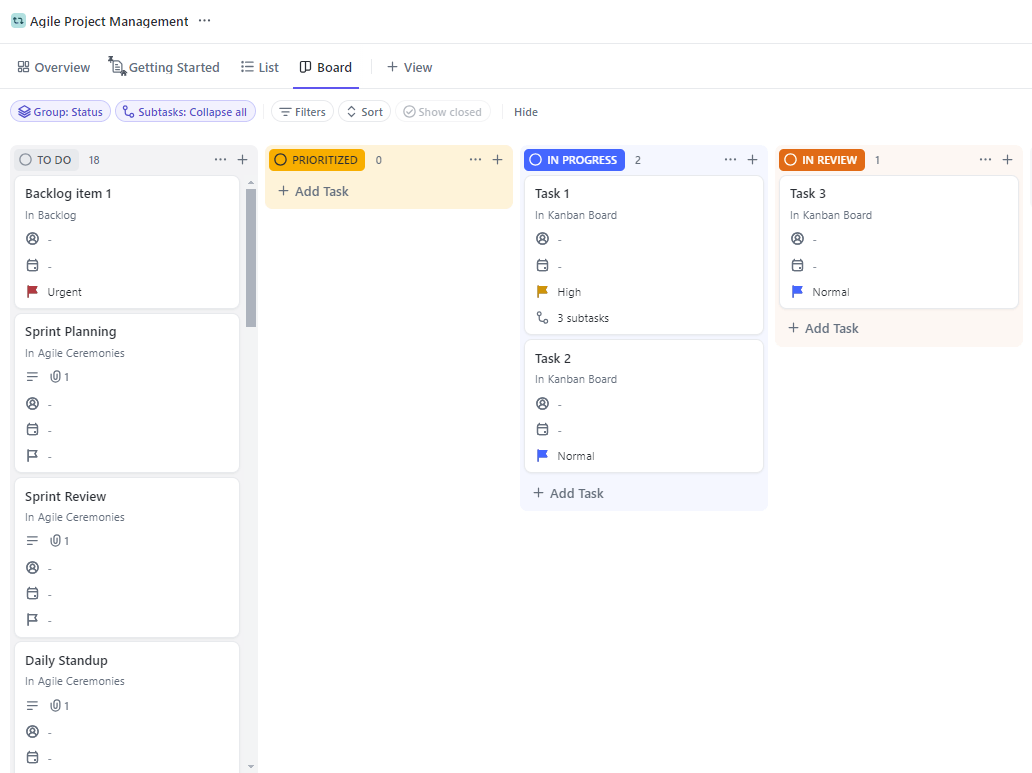 Ensure your ideas go from concept to completion without a hitch with ClickUp's Agile Project Management Template