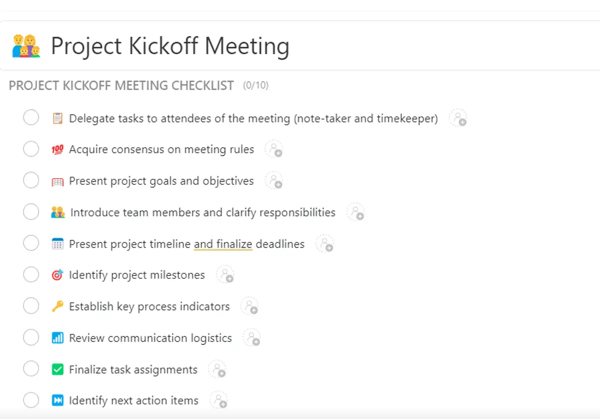 ClickUp’s Project Kickoff Meeting Template