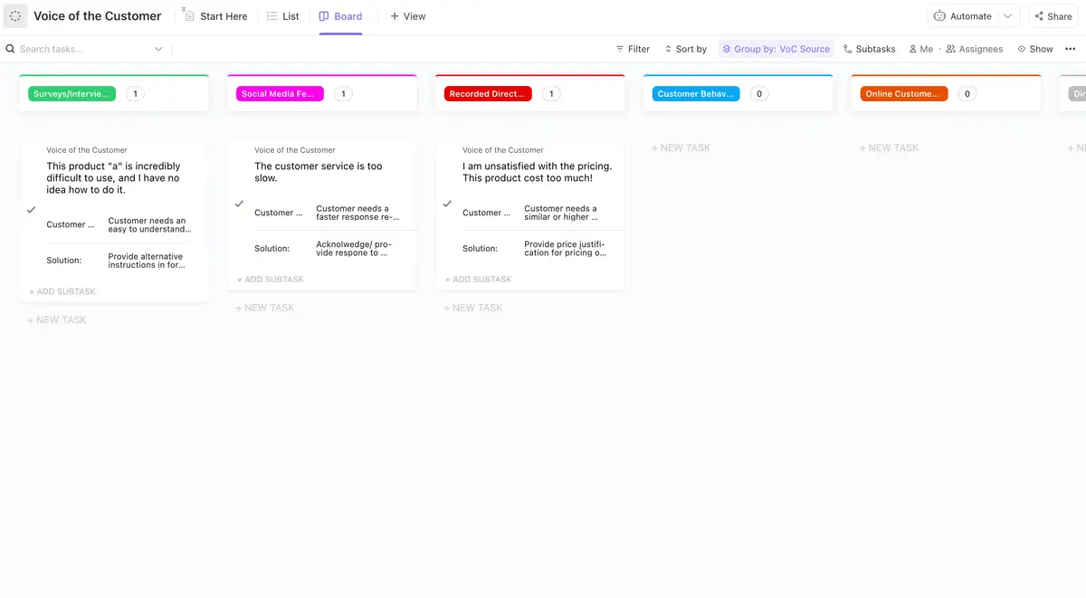 ClickUp Voice of the Customer Template