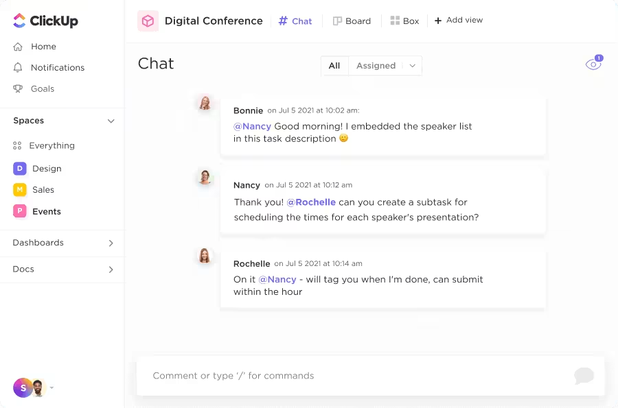 Assign tasks and receive updates on ClickUp Chat