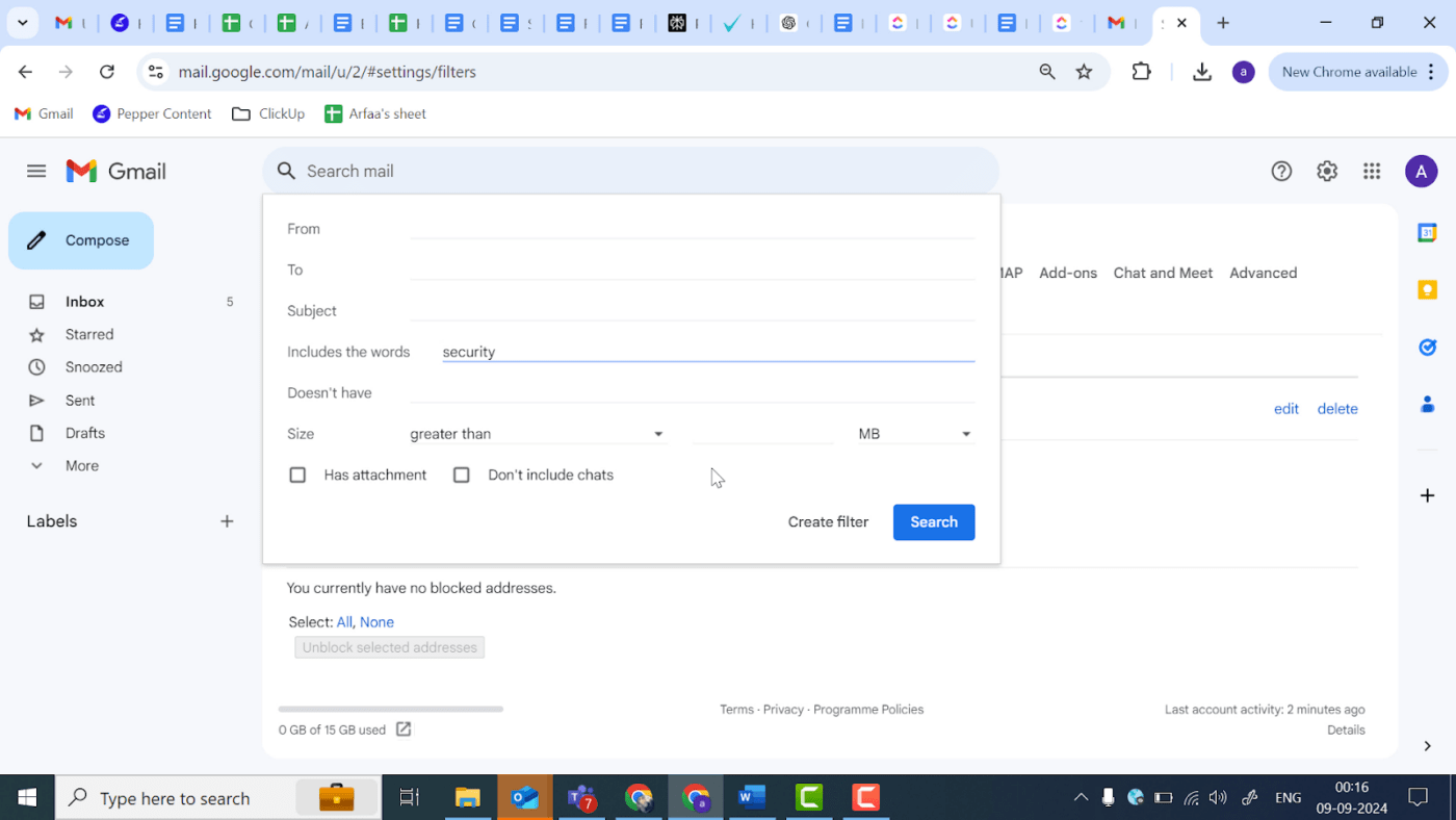 Customize the filter in Gmail to create Gmail rules