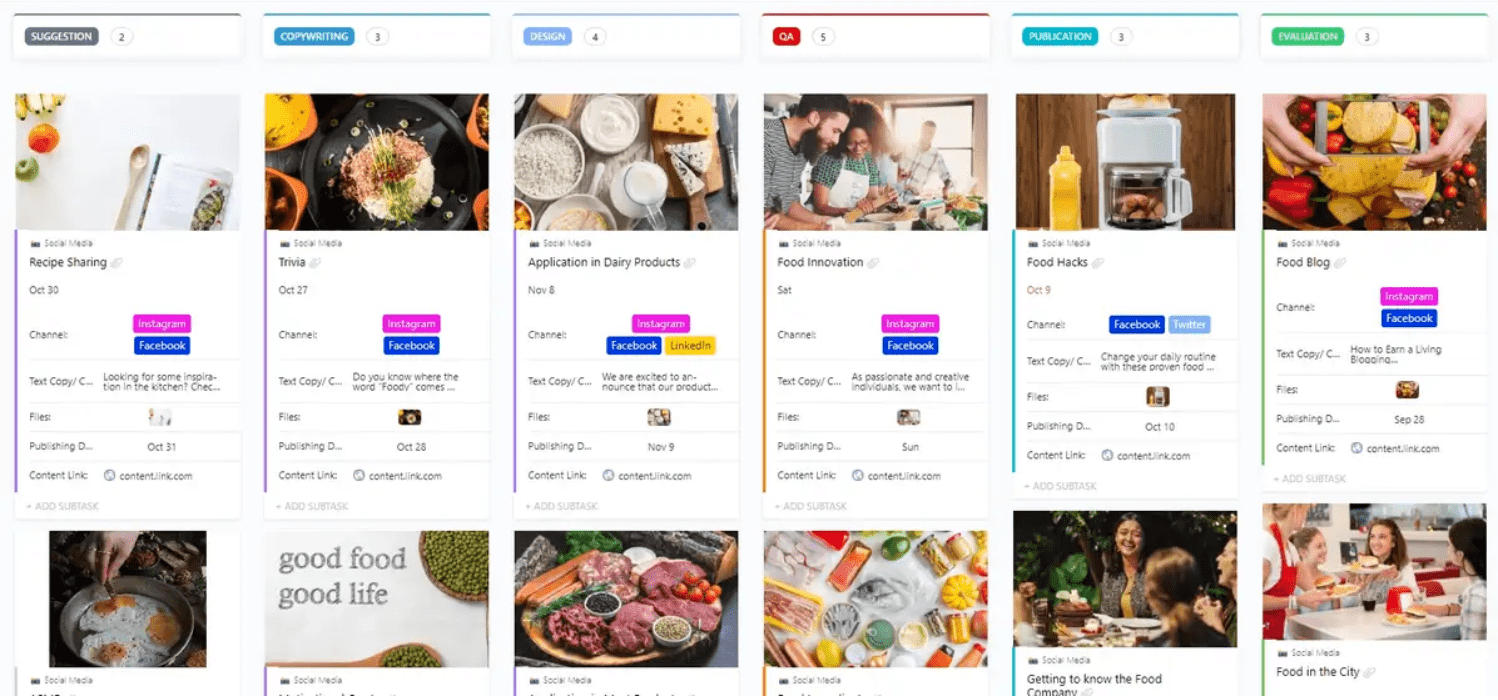 ClickUp's Social Media Template is designed to help you manage your social media presence in one place. 
