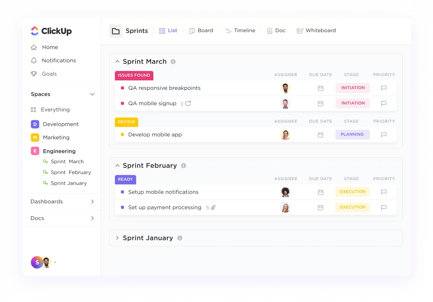 Create sprints that span from one week to one month long with the Agile approach in ClickUp