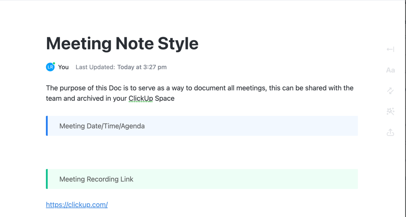 Manage meeting agenda items and notes with ClickUp Meetings : zoom free vs paid