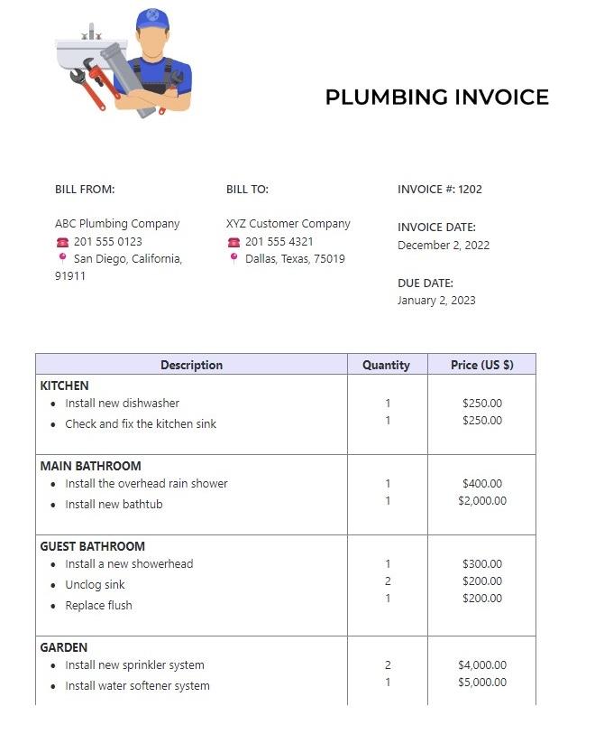 ClickUp's Plumbers Invoice Template is designed to help you create professional, accurate invoices for your plumbing business. 