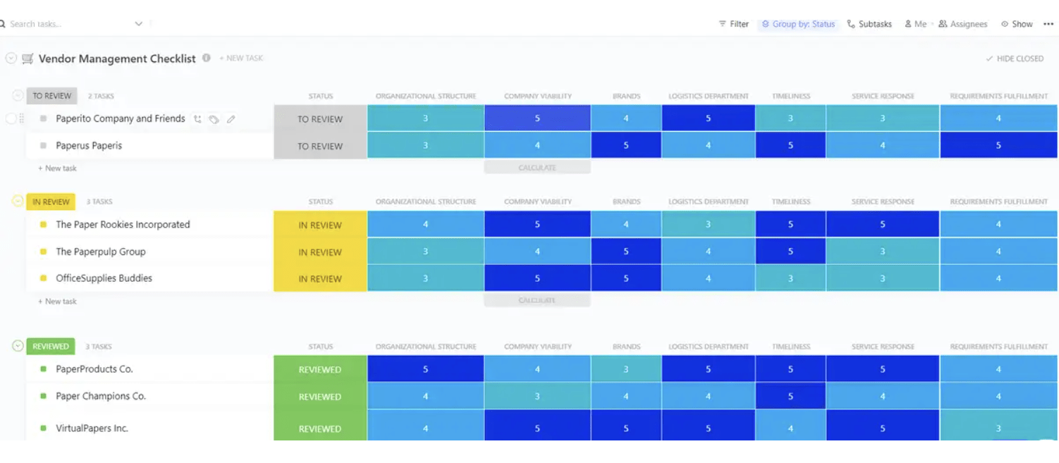 ClickUp Vendor Management Checklist Template
