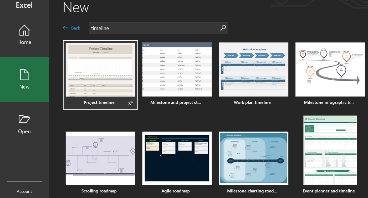 Create professional timelines with Excel’s in-built templates