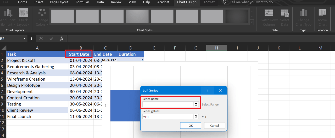 Input the Start Date under ‘Series name’