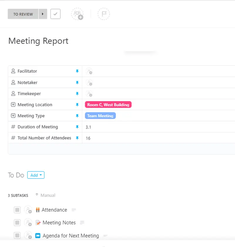 ClickUp Meeting Report Template