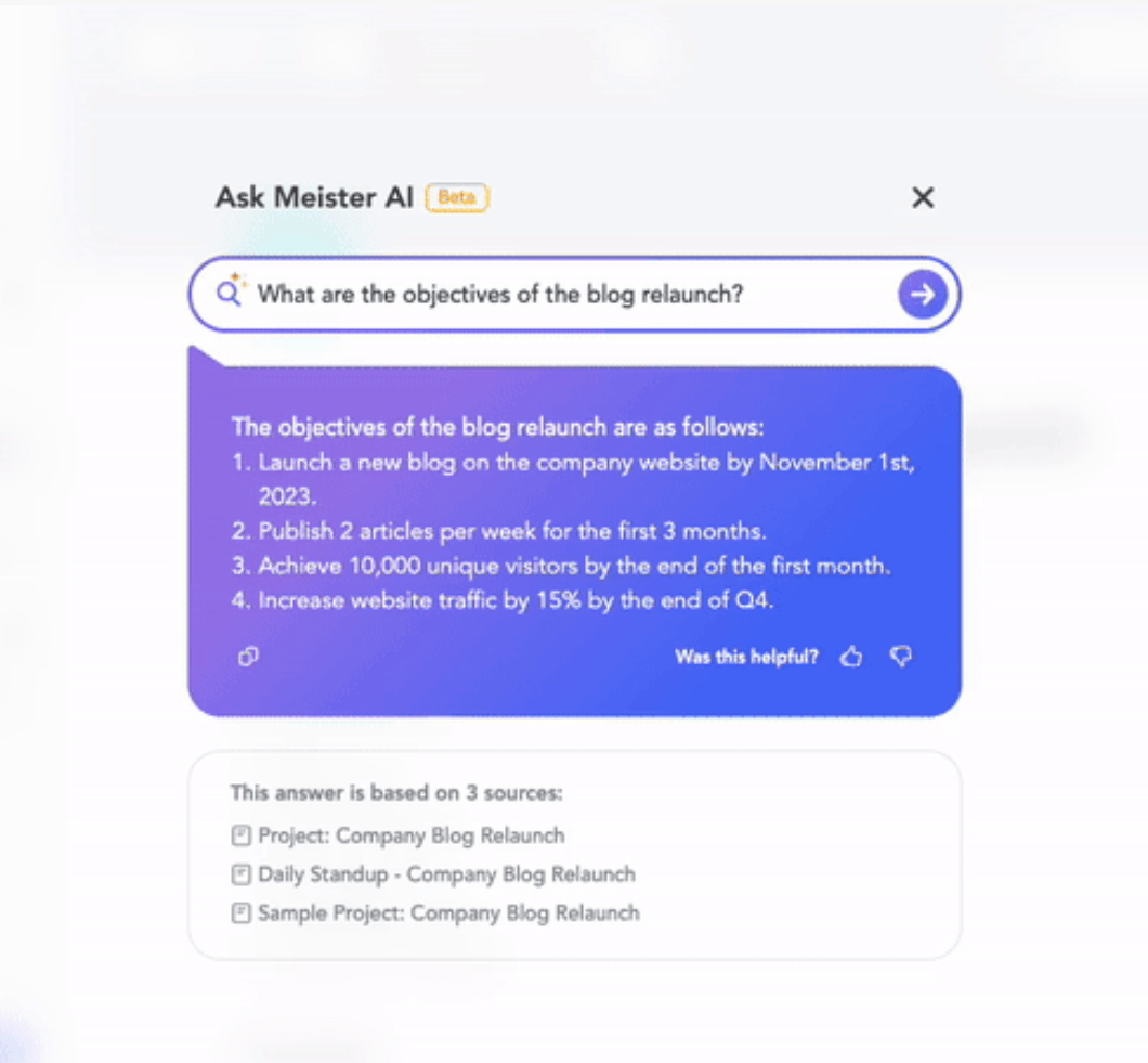 MeisterTask's built-in AI feature