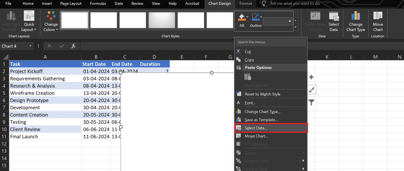 Open the Select Data Source window in Excel