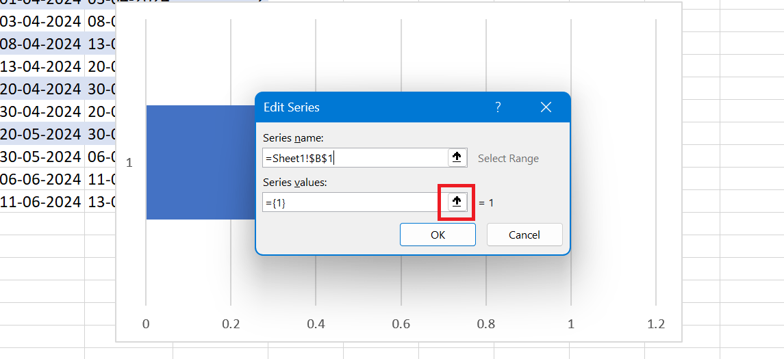 Select the up-arrow icon beside the ‘Series values’ field