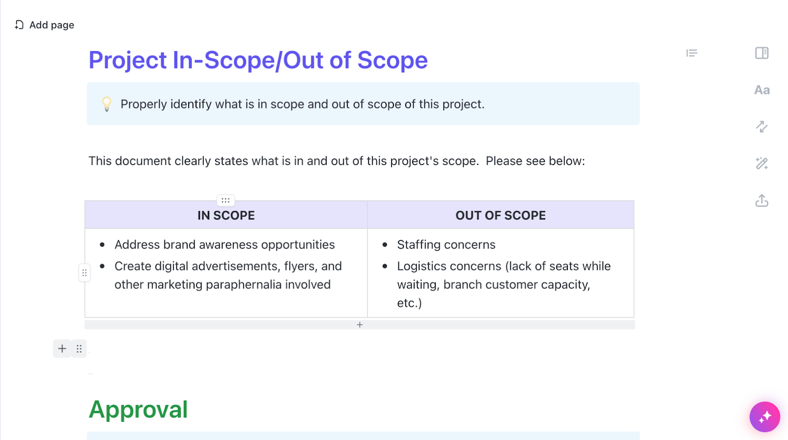 ClickUp Scope Management Plan Template