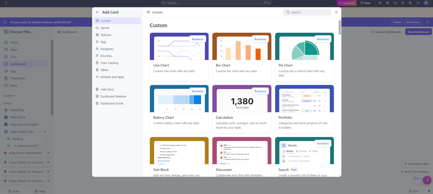 ClickUp Dashboard: survey result example
