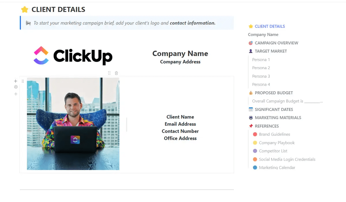 ClickUp’s Marketing Campaign Brief Template