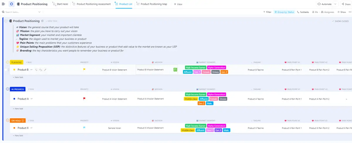ClickUp Product Positioning Template