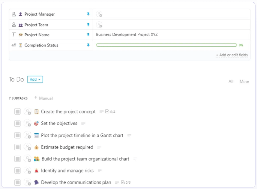 ClickUp Project Management Tasks Plan Template