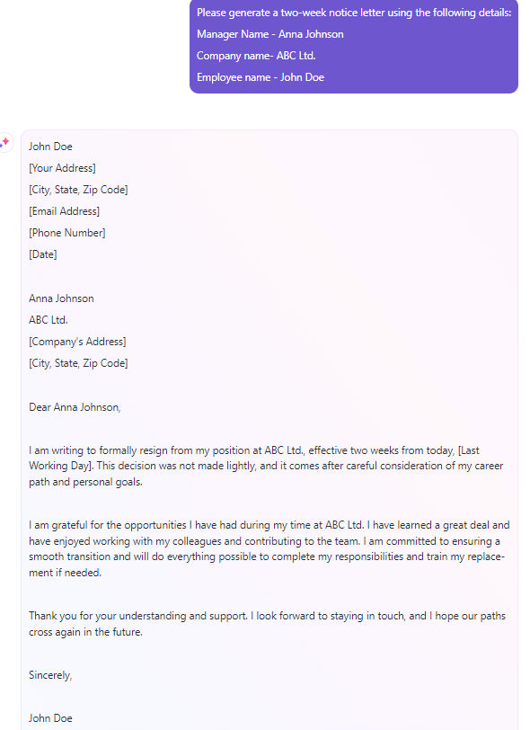 How to write a 2 week notice: Draft with ClickUp Brain