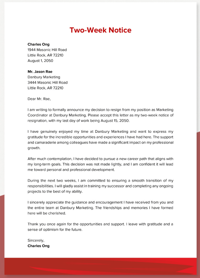 Use Marketing Two Week Notice Template by Templates.net for how to write a 2 week notice