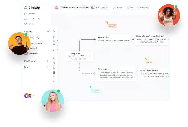 Use ClickUp Whiteboards to collaborate in real-time 