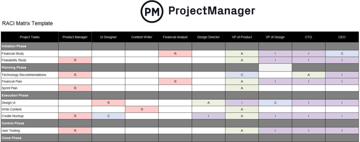 Excel RACI Matrix Template by ProjectManager