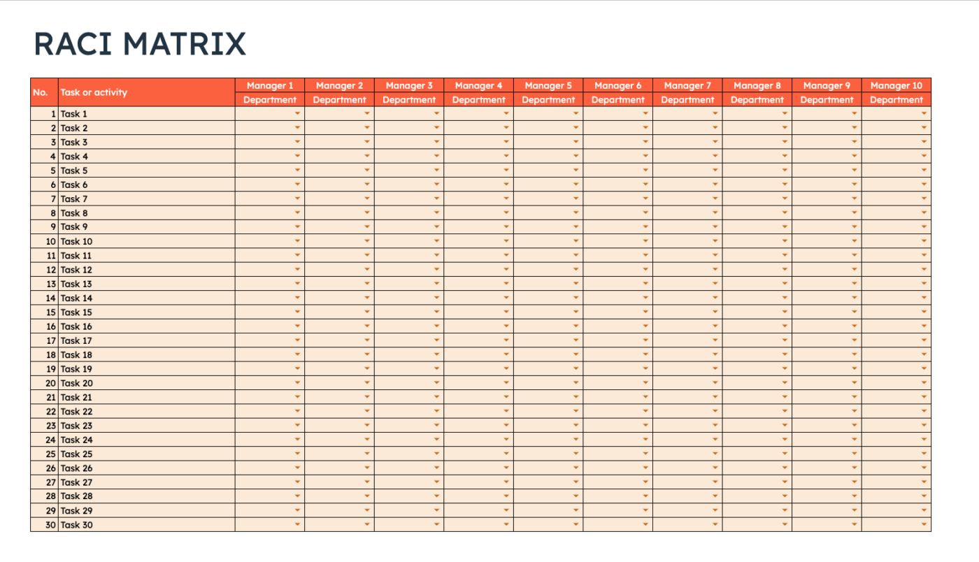 Excel RACI Matrix Template by HubSpot