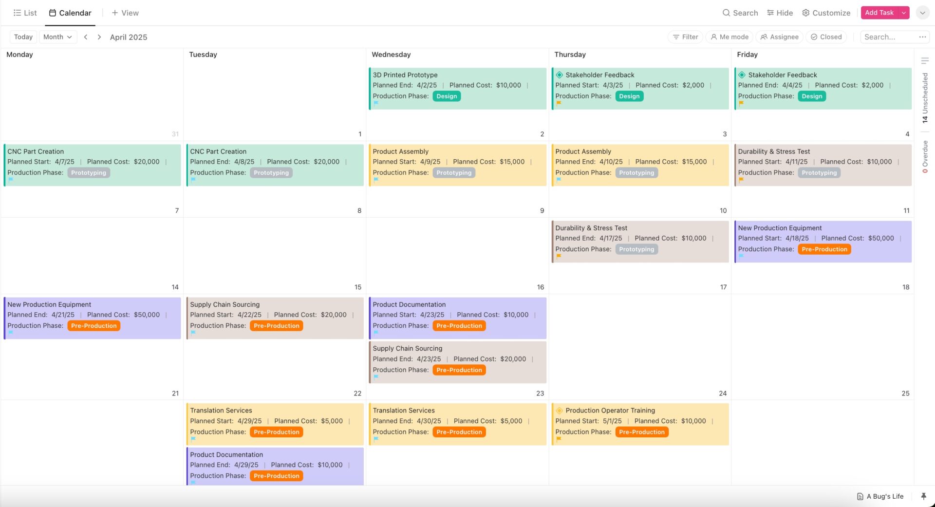 ClickUp Production Schedule Template