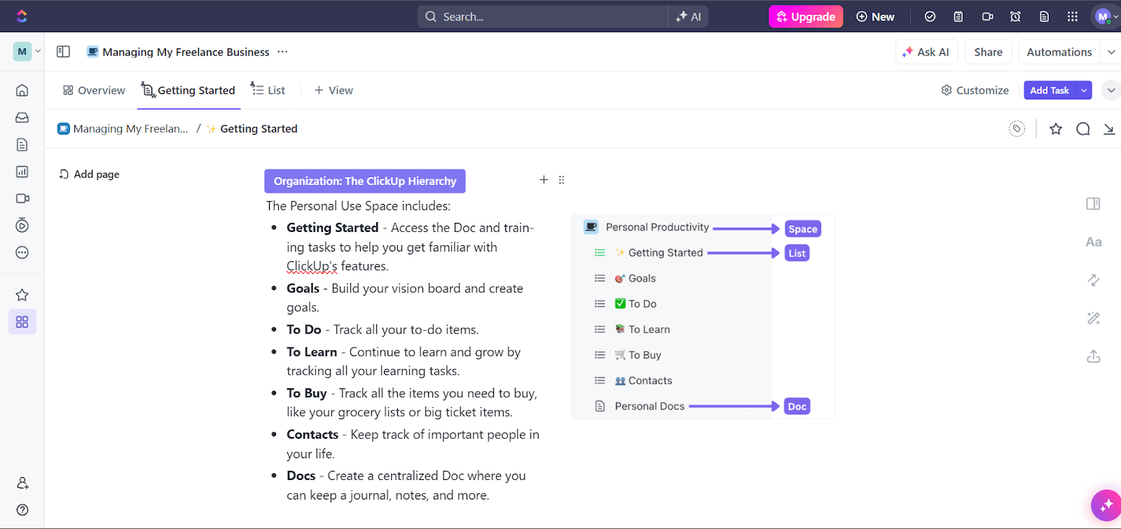 ClickUp’s Personal Productivity Template