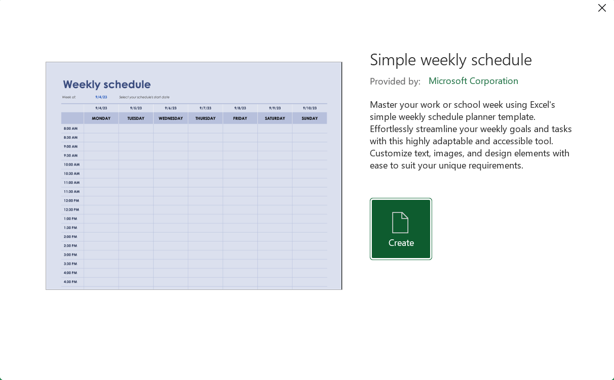 Customize Template: how to create a schedule in excel