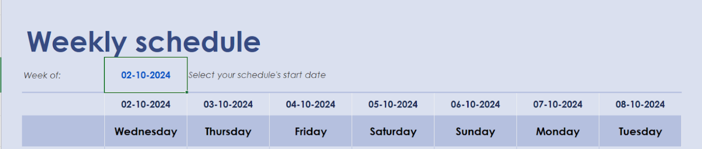 Week Start Date: how to create a schedule in excel