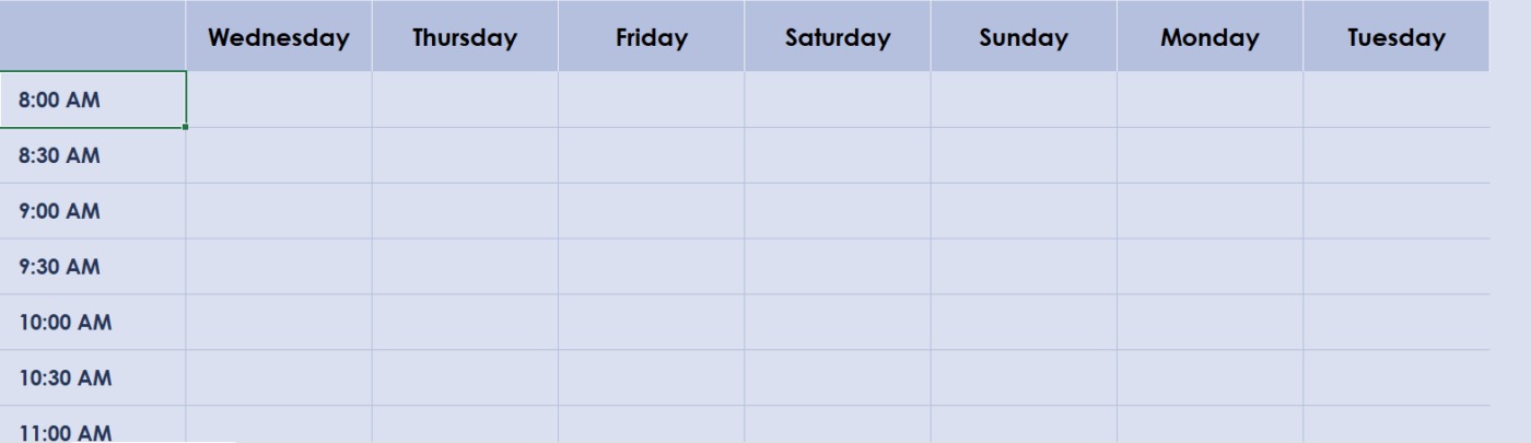 Schedule Start Time: how to create a schedule in excel