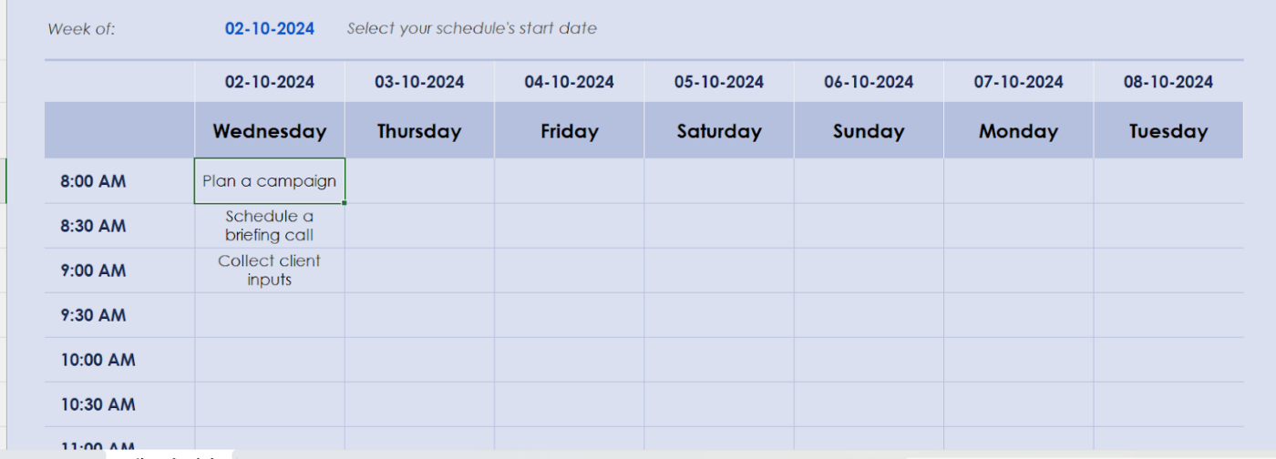 Customize event details: how to create a schedule in excel