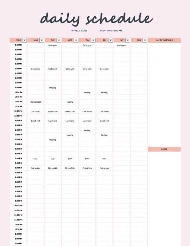 Daily Schedule Template: How to make a schedule in Excel
