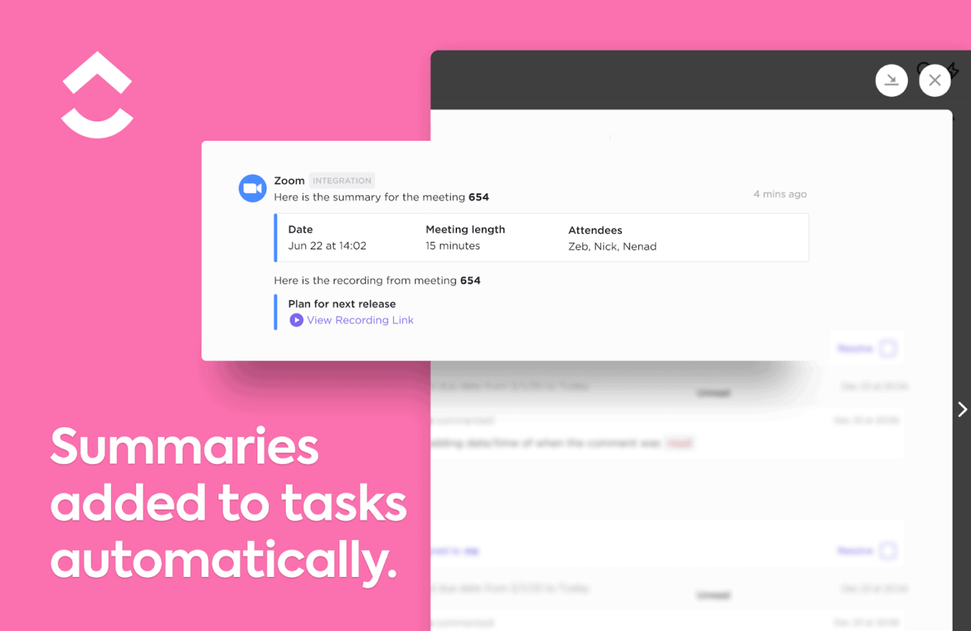ClickUp Zoom integration