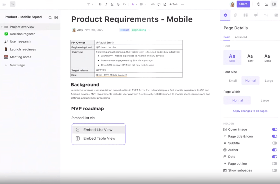 ClickUp’s Product Management Platform: product adoption curve