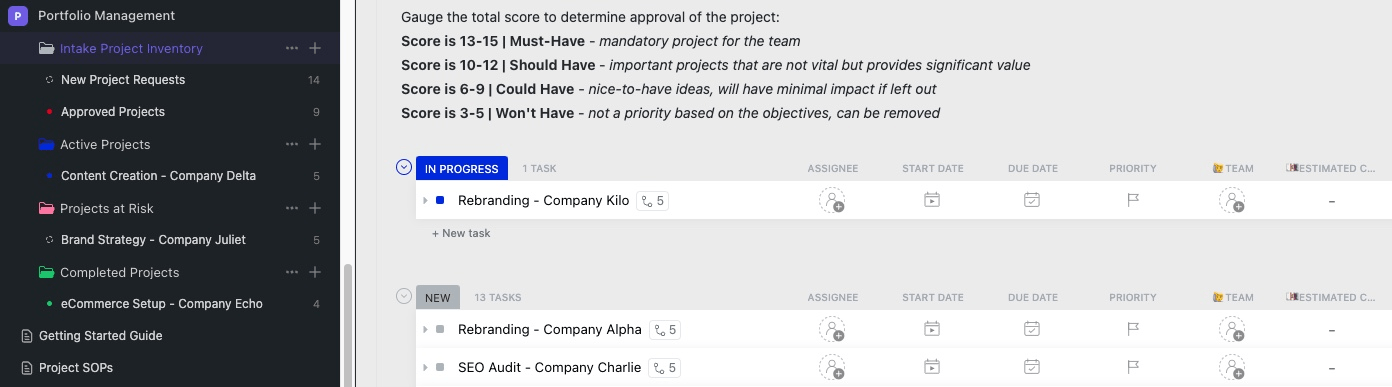 ClickUp Portfolio Management Template