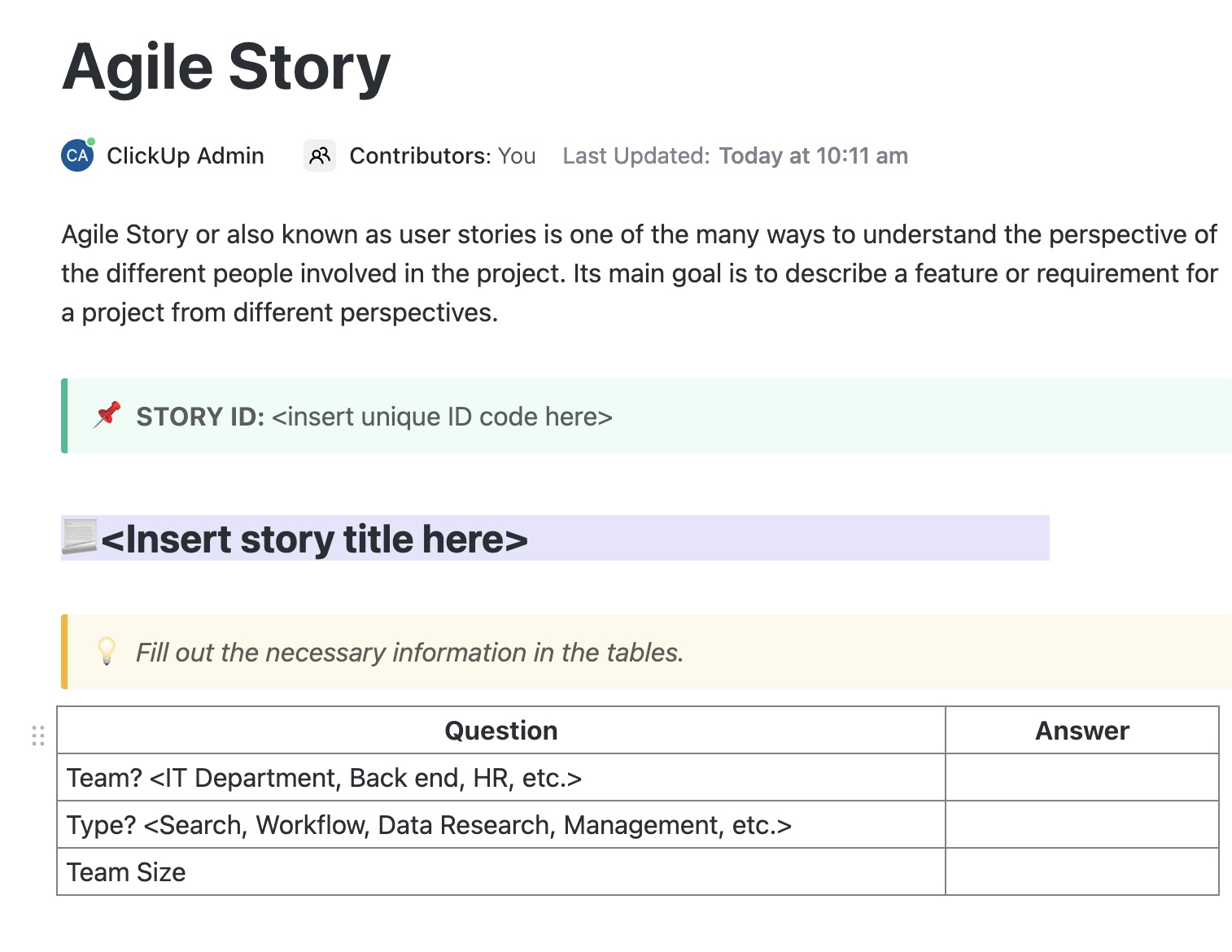Manage agile story points efficiently with the ClickUp Agile Story Points Template