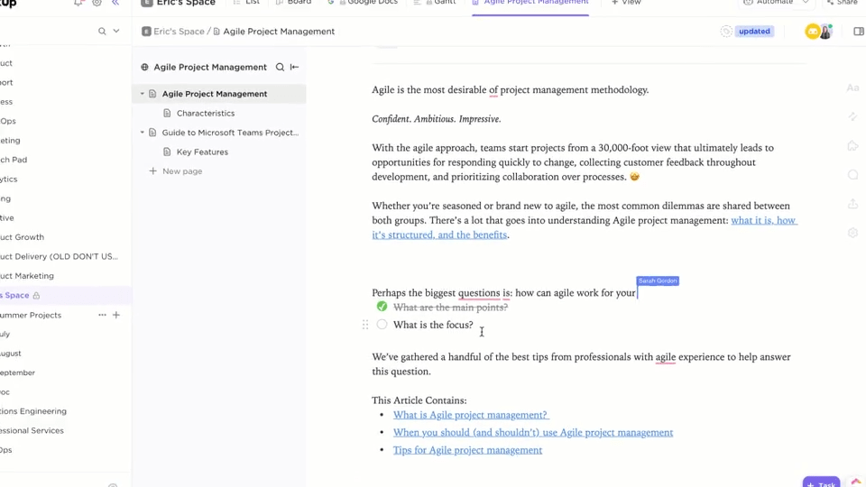 Collaborate and edit documents with ClickUp Docs