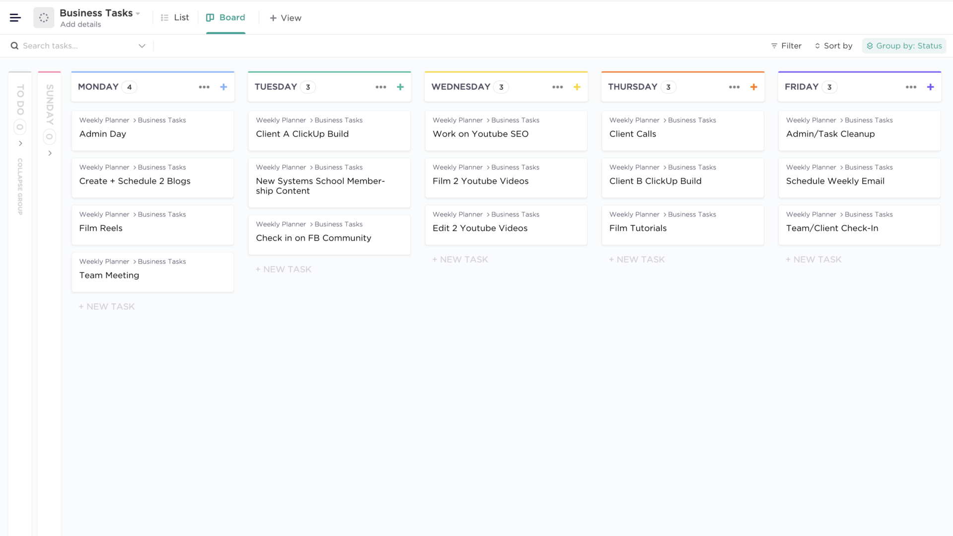 time tracking and scheduled tasks in board view in clickup