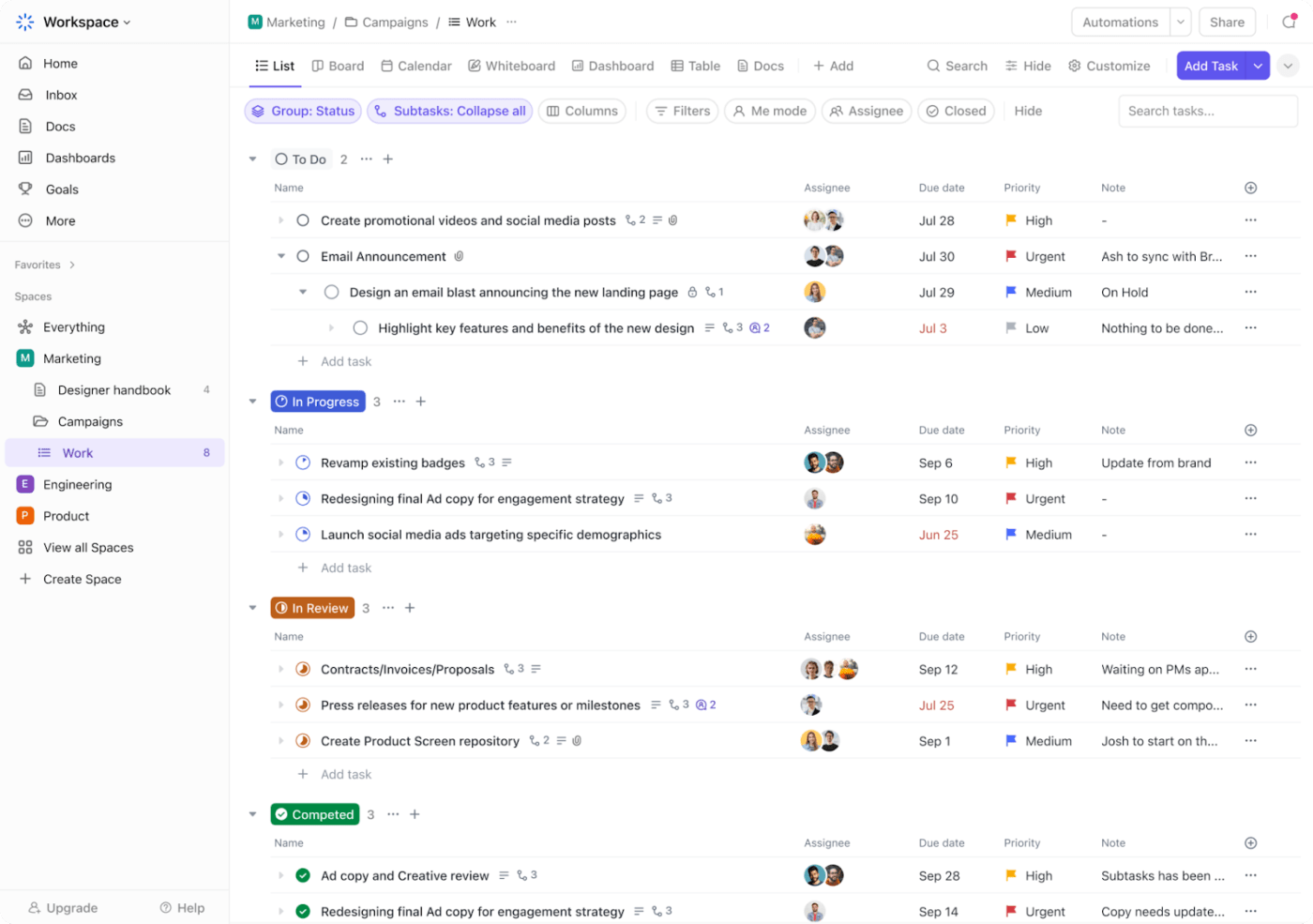 ClickUp: Team collaboration and project management tool with file sharing and integration capabilities
