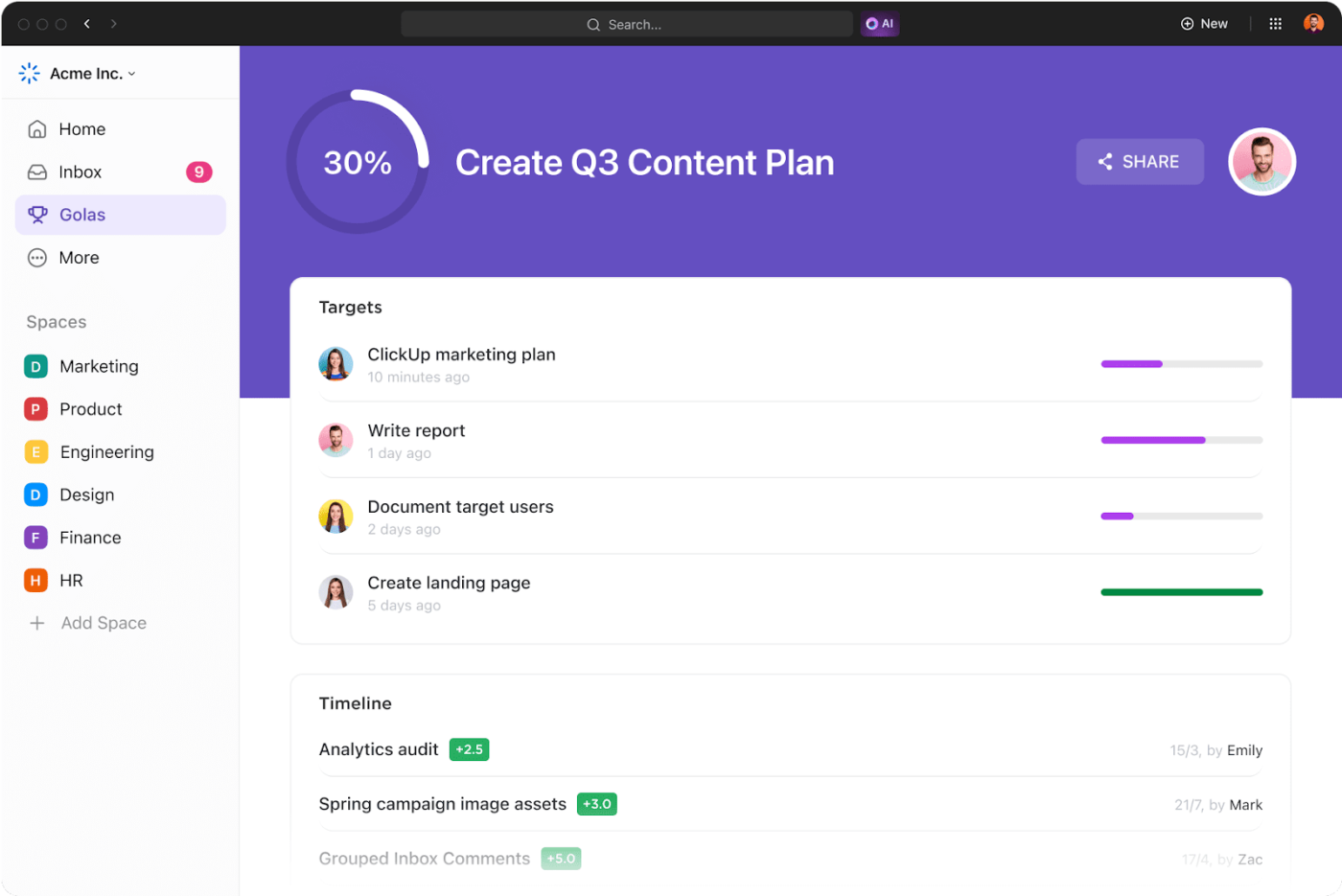 ClickUp Goals to boost team's productivity