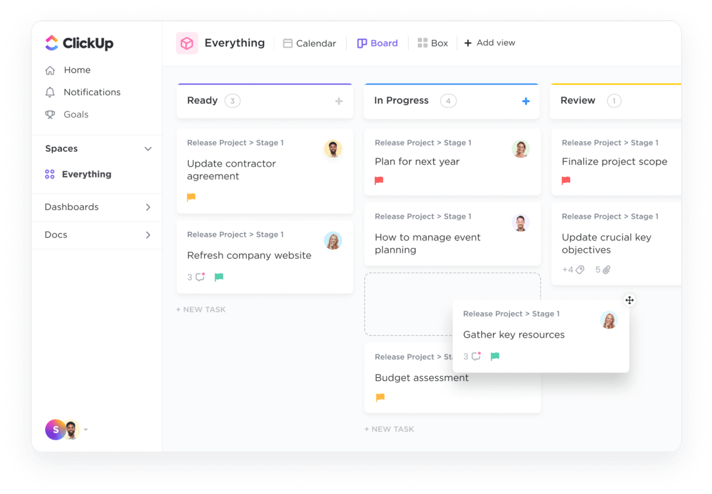 Customize your workspace with the drag-and-drop functionality in ClickUp Views