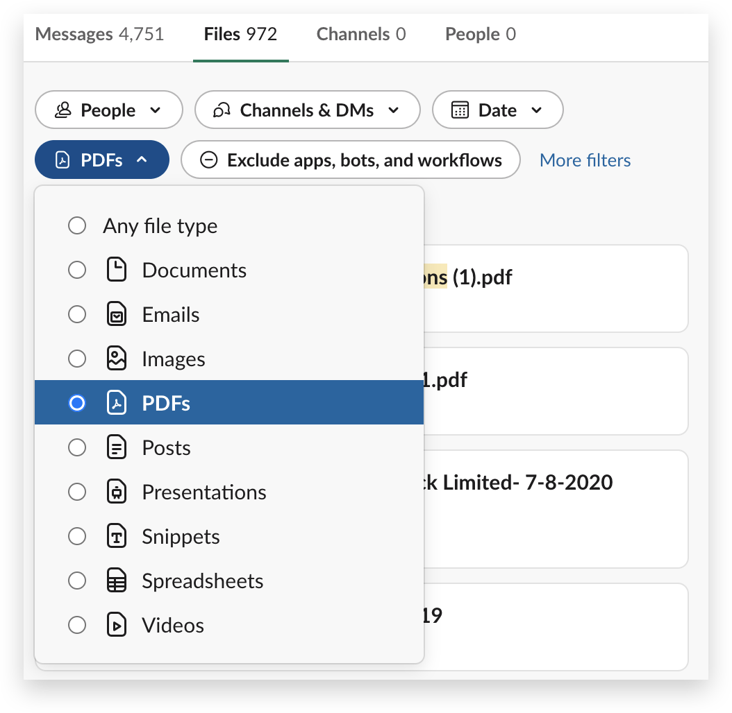 Find relevant files and messages : Slack vs ClickUp