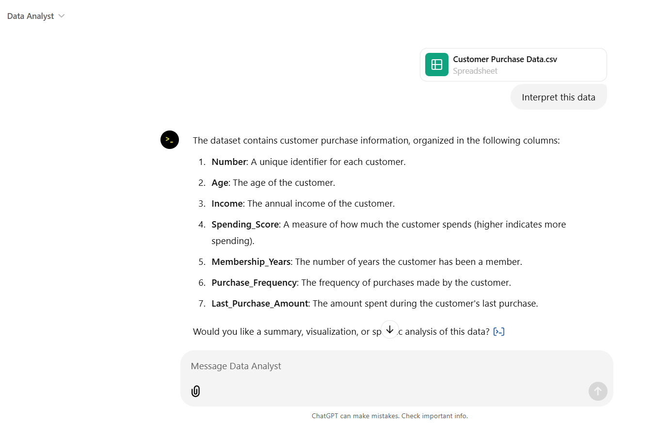 Interpret your data using chatgpt code interpreter