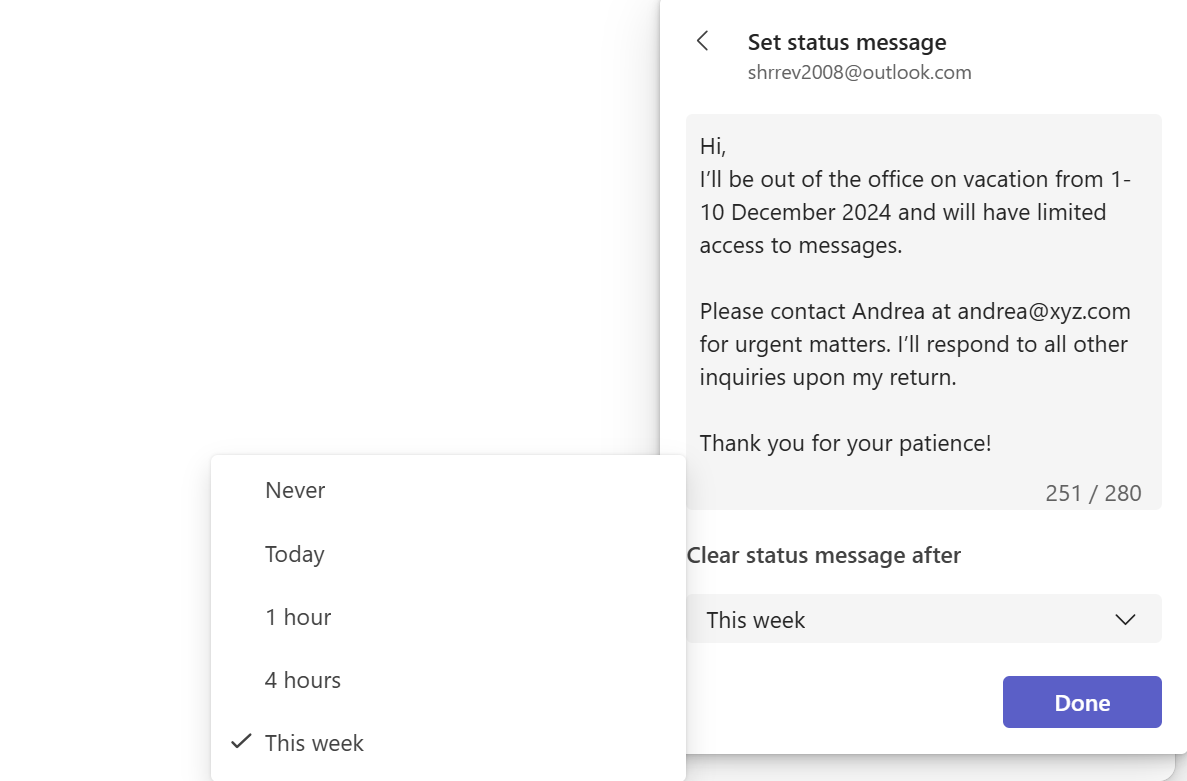 How to Set Out of Office in teams step 4