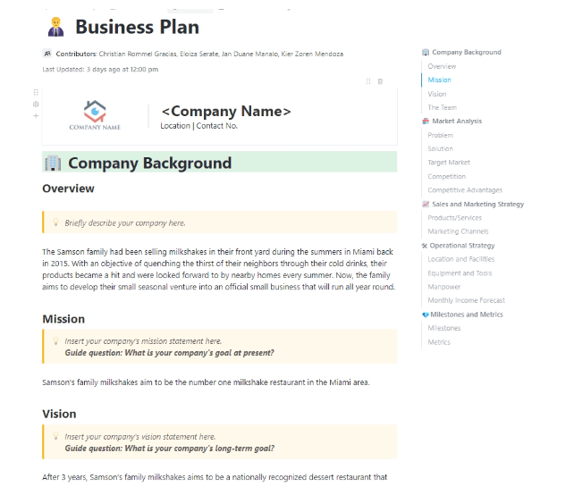 ClickUp Business Plan Document Template