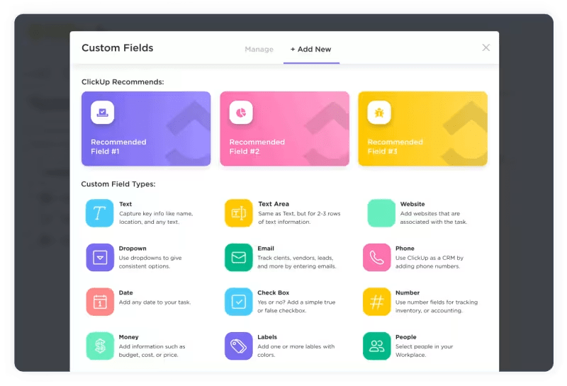 ClickUp Custom Fields: work order format