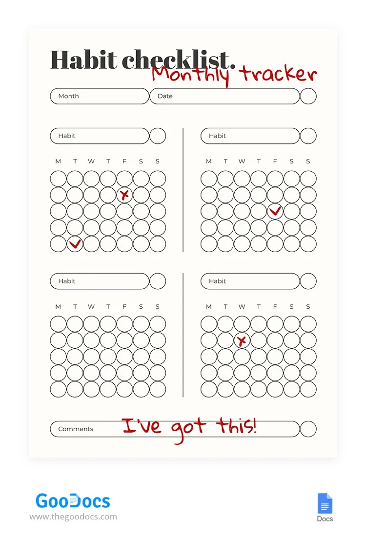 Habit Checklist Tracker Template: to do list template google docs
