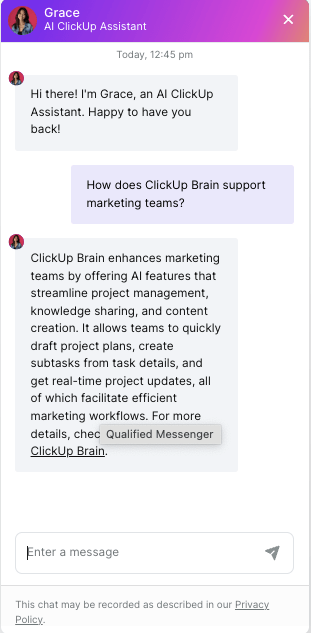 ClickUp AI Assistant: retrieval augmented generation example